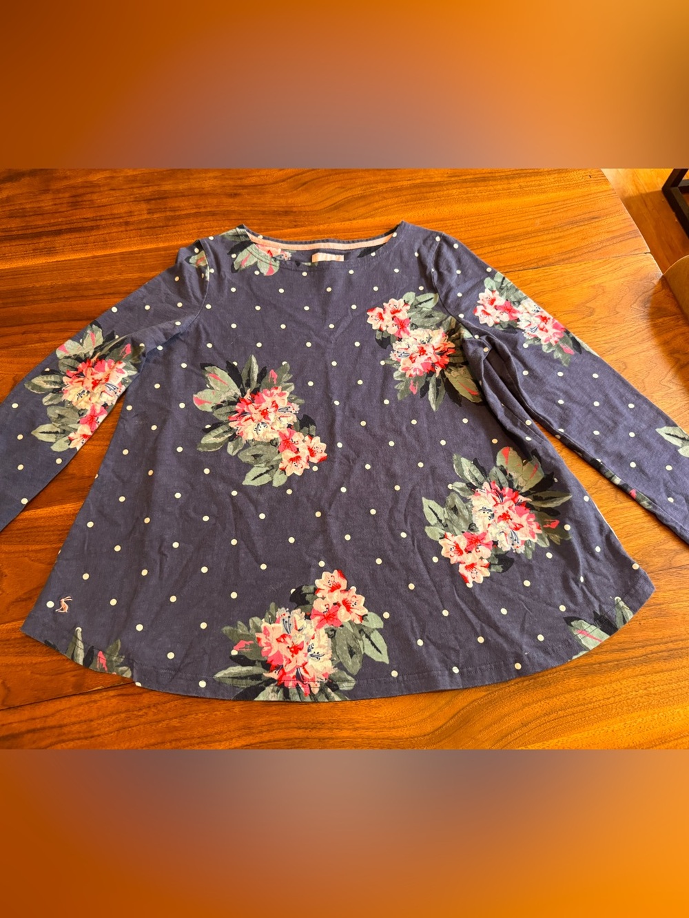 Joules Cotton Floral Dot Tunic Tshirt in GUC Navy with Pink Red Flowers Sz 10
